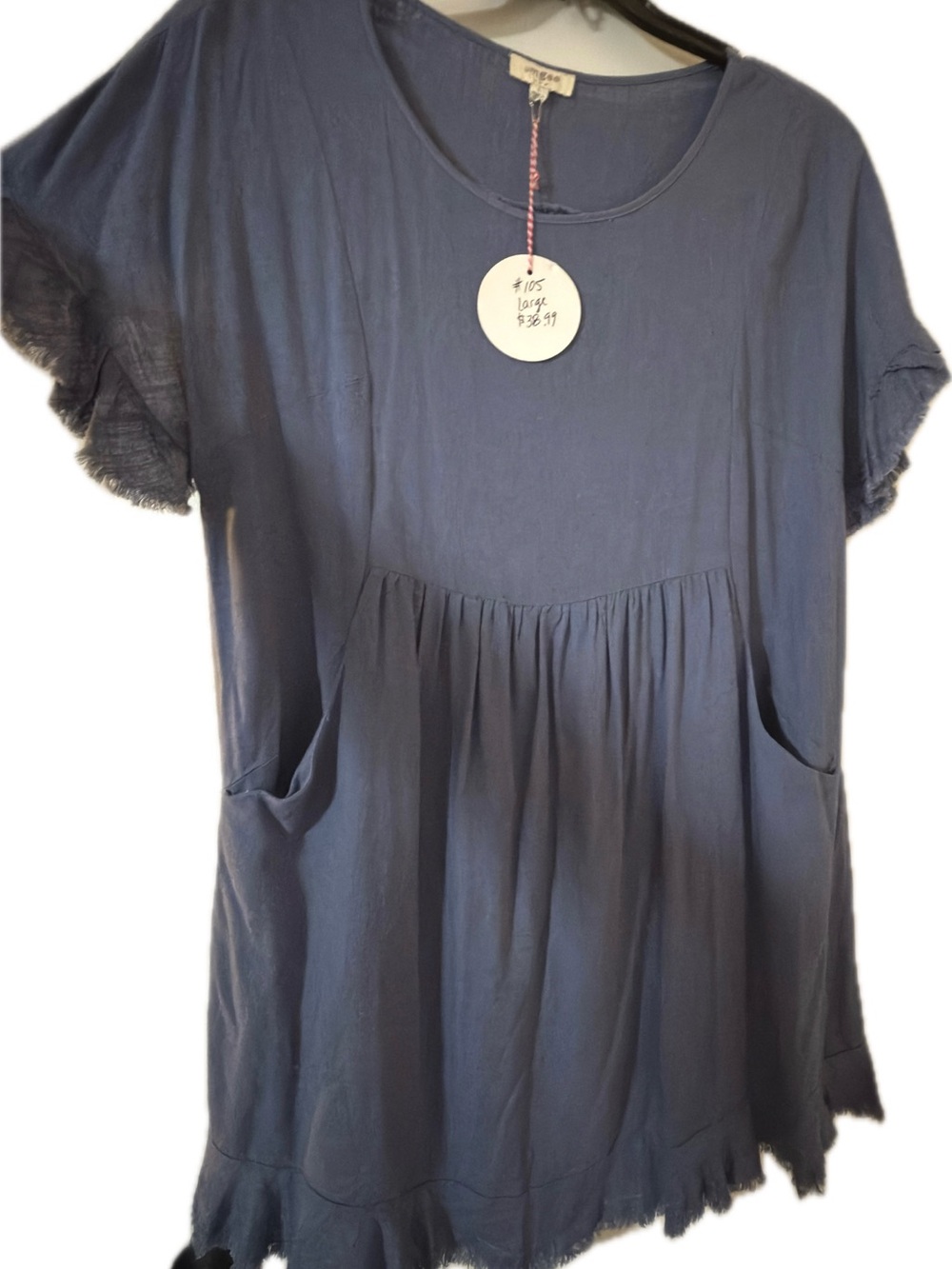 Umgee Dusty Blue Short Sleeve Babydoll Dress